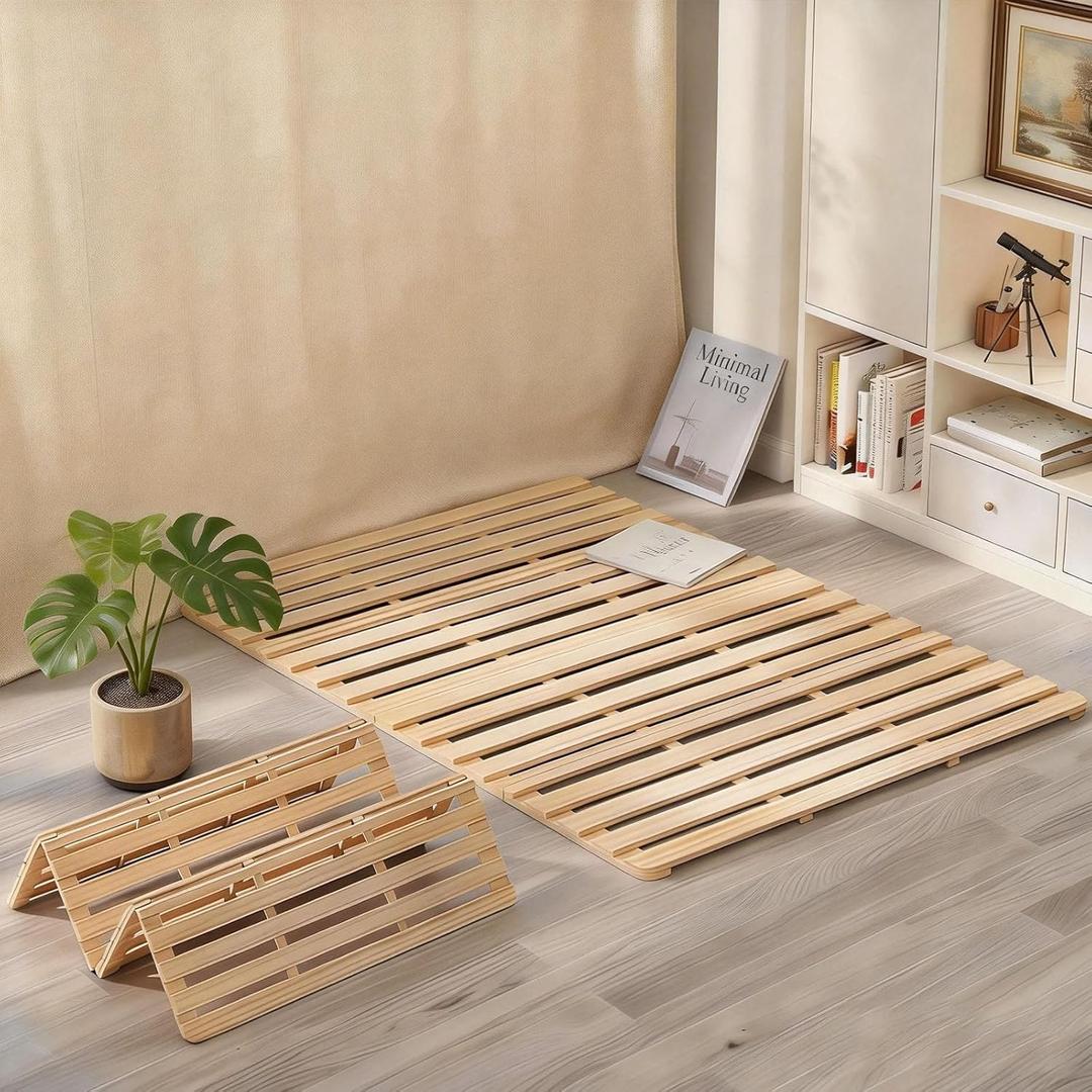 Floor Bed Frame Japanese Floor Bed Foldable Pallet Moisture-Proof Frame Wooden Floor Platform Guest Tatami Mat(Full)