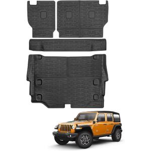 Cargo Mat Backrest Mat Compatible with 2021-2024 Jeep Wrangler JL 4 Door 4XE(Plug-in Hybrid), Cargo Liner Back Seat Cover TPE All-Weather Protector for Jeep Wrangler 4 Door Accessories