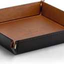 Valet Tray for Men Women, Nightstand Organizer Vanity Catchall Holder for Dresser Desk Storage Bedside, Travel PU Leather Jewelry Key Bowl Coin Watches and Candy Entryway Tray  Large, Light Brown