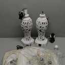 Set of 2 Rustic Table Lamps for Living Room Bedroom, Farmhouse Vintage Nightstand Lamp with 2 USB Ports, Hollow Out Resin Lamp for End Table with Nightlight, Bulbs Included (Wash White)