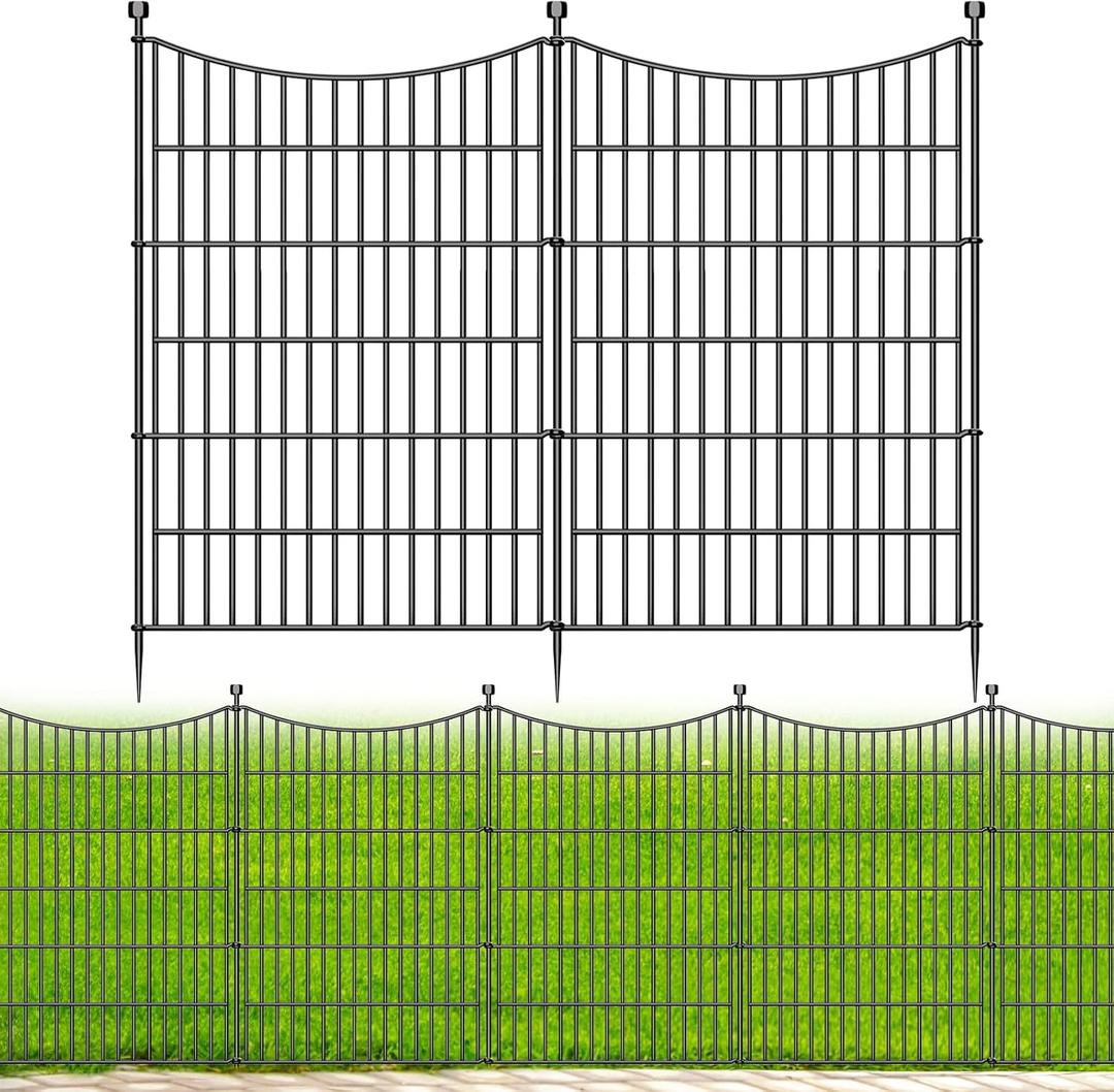 5 Panels No Dig Dog Fence Outdoor for Yard, 40 in(H) X 12 ft(L) Decorative Tall Garden Fence Animal Barrier, Rustproof Metal Wire Garden Edging and Borders, Temporary Fencing Stakes