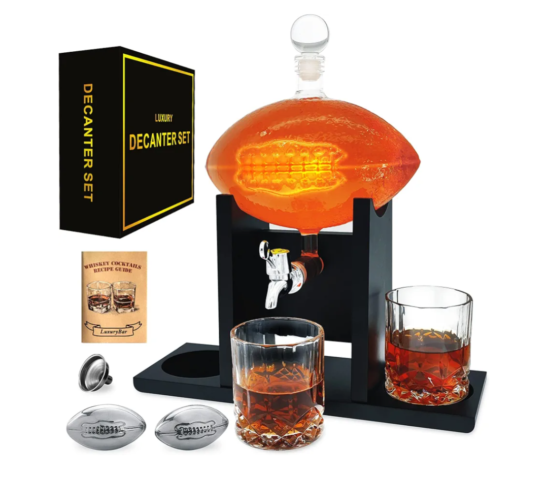 Football Whiskey Decanter Set with Glasses Spout Football Chiller,47oz Whiskey Decanter Sets for Men,Tequila Liquor Decanters for Alcohol Bourbon Gifts for Men Gifts for Dad Boyfriend Him Husband