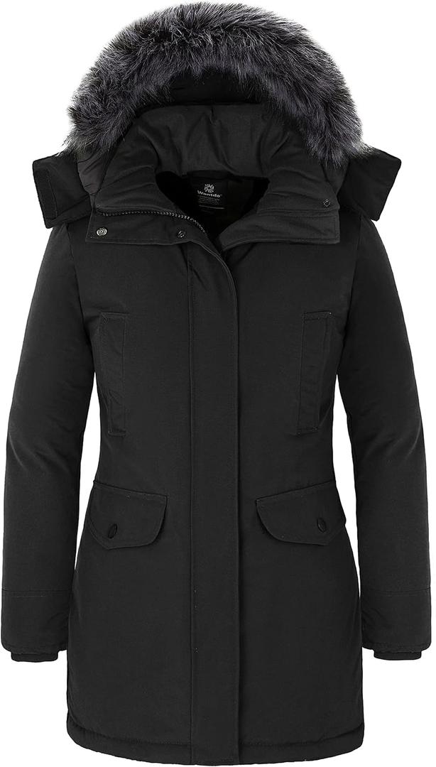 Wantdo Women Winter Long Parka Coat Thicken Outwear Puffer Coat Jacket Black XL