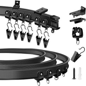 Flexible Curtain Track, 20Ft Ceiling Track for Curtains, Bendable Wall Mount Heavy Duty Drop Sliding Track System, Room Divider, Curved Curtain Rails for RV Shower (Black)