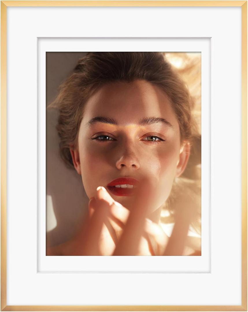 Egofine 16x20 Aluminum Picture Frame Display with Mat for 12x16 or 16x20 without Mat, Metal Poster Frame Covered by Plexiglass for Wall Mounting Horizontally and Vertically, 1 Pack, Gold