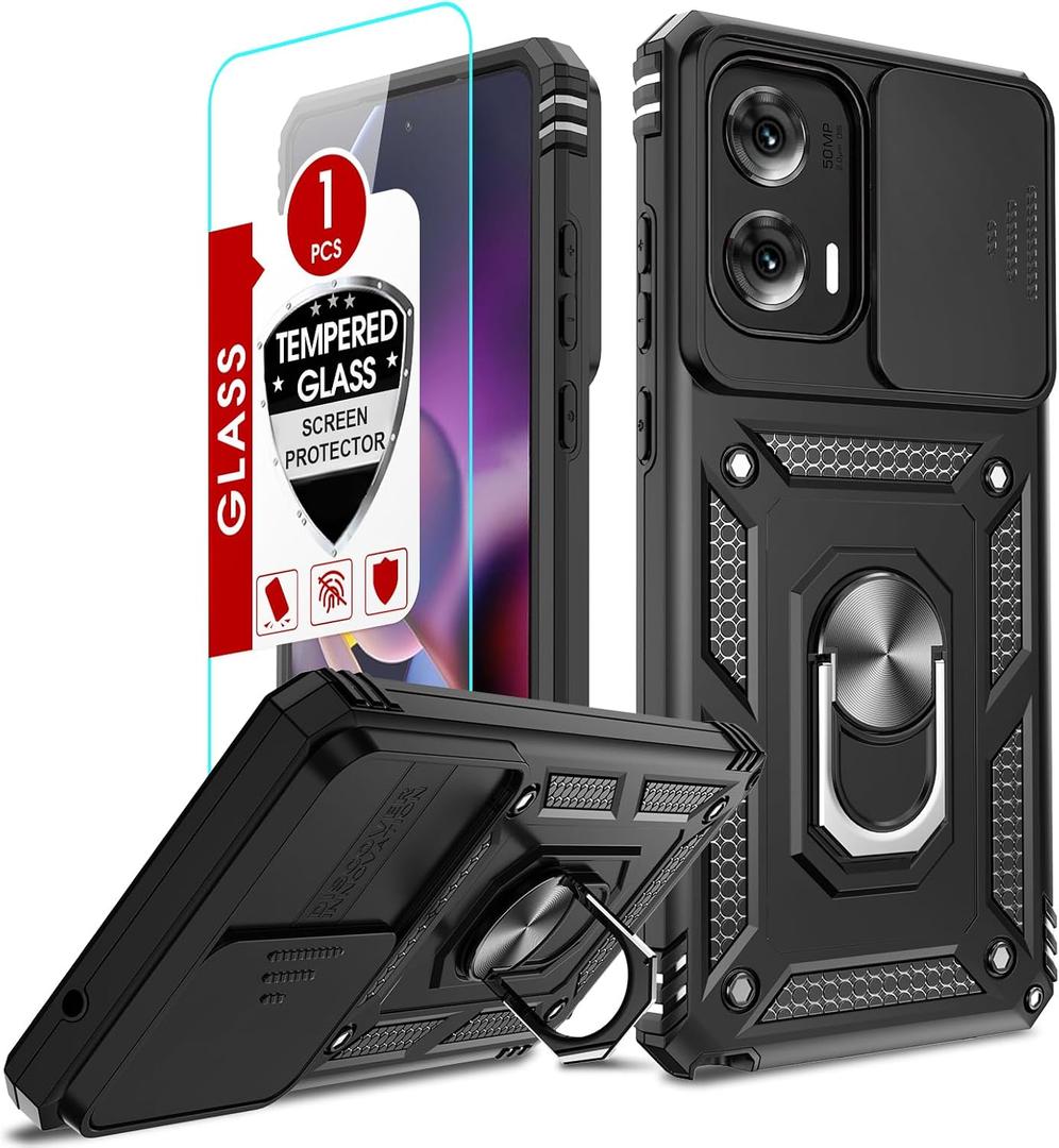 LeYi for Moto G Stylus 5G 2024 Case: with Slide Camera Cover and Screen Protector, [Military-Grade] Case Cover with Magnetic Ring Kickstand for Motorola Stylus 5G 2024, Black