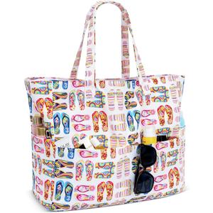 Iioscre Beach Bag for Women, Causal Hobo Pool Bags with Zipper Inner Pocket, Foldable Swim Tote Bag for Vacation Essentials