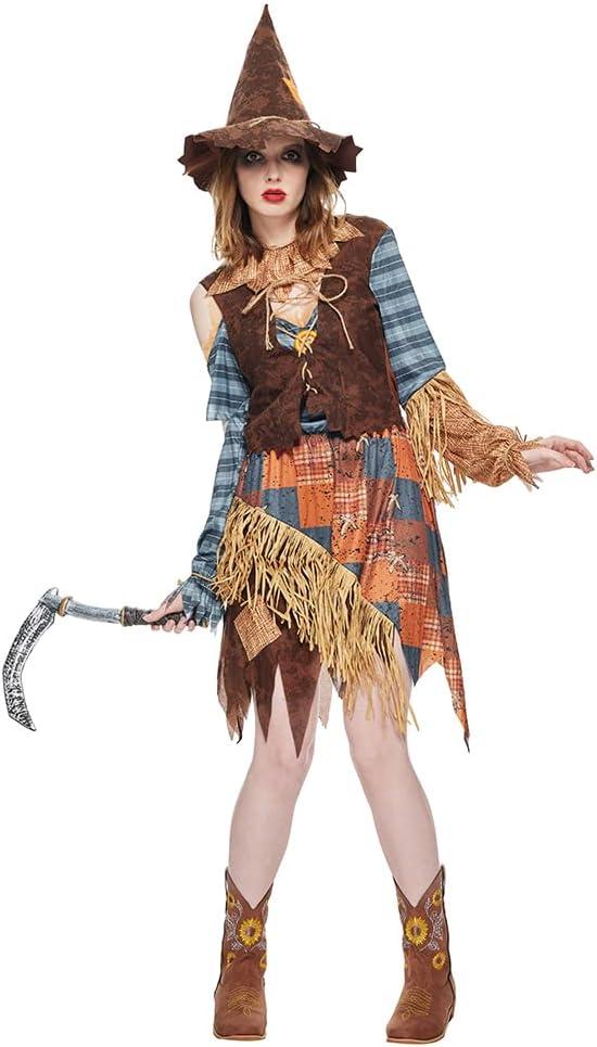 EraSpooky Women Wicked Scarecrow Costume Adult Halloween Straw Dress Kit (Medium)