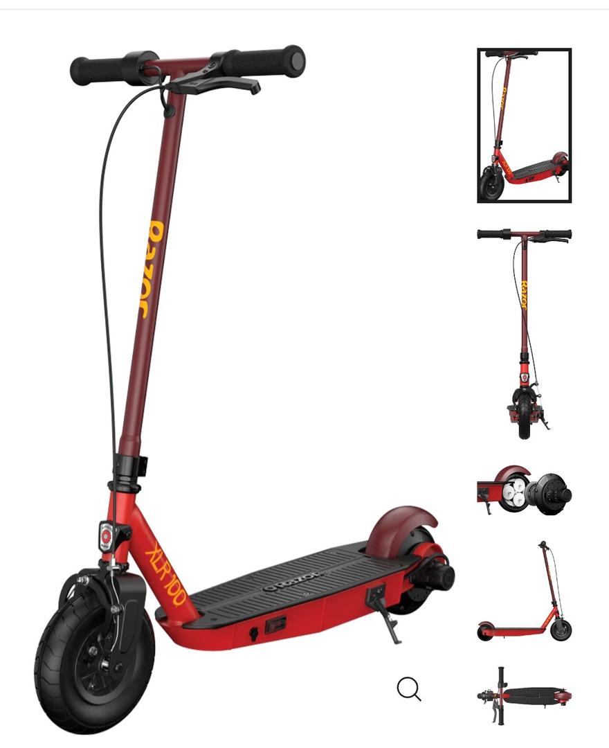Razor Power Core XLR 100 Electric Scooter Outdoor Ride-On Toy for Ages 8+, Up to 10 MPH, 8" Pneumatic Front Tire, 90W High-Torque Hub Motor, Red