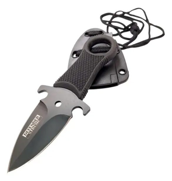 Full Tang Mini Concealed Carry Fixed Blade Neck Knife EDC Finger Ring Glass Breaker Punch Sheath