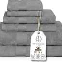 Premium Staple Cotton Bathroom Towel Set - Gray 600 GSM 6-Piece Luxury Bath Towel Set 1 Stripe - 2 Bath Towels, 2 Hand Towels & 2 Washclothes Set - High Absorbent & Quick Dry for Gym, Spa, Hotel