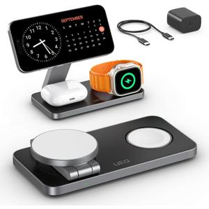 Foldable 3 in 1 Wireless Charging Station for Apple Compatible with Magsafe Charger Stand,Magnetic Wireless Charger Station for iPhone 16 15 14 13 12 Series,Airpods Pro,Apple Watch(Black)