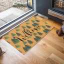 IZUS Green-Trees Christmas Welcome-Doormat for Spring-Winter Outdoor-Entrance-Decor Non-Slip Faux-Coir Frontdoor-Mats Porch Farmhouse Home Decor 17x29inch