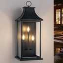 tewei 28'' Large Outdoor Wall Light, Porch Light Outdoor Wall Sconce Lantern, 3-Light Black Exterior Lighting Fixture Wall Mount, Outside Light for House Garage, 1-Pack