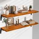 Deep Floating Shelves for Wall 48 Inch Pine Wood, Set of 2, Orange,