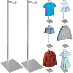 2 Pack Clothes Hanging Rack, Adjustable Clothing Rack Heavy Duty, Metal Clothes Rack, Garment Display Stand for Thrift Shops and Retail Store, Silver, 2Pcs