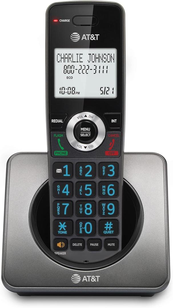 AT&T GL2101 DECT 6.0 Cordless Home Phone with Call Block, Caller ID, Full-Duplex Handset Speakerphone, 2" White Backlit Display, Lighted Keypad (Graphite & Black)