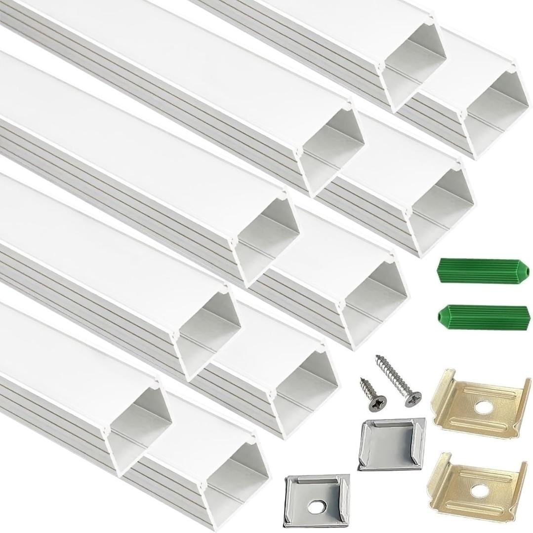 THMOOTHER 10-Pack 3.28FT LED Strip Channel Diffuser Fitted for Hue Plus ,Plus-Size Surface Mounted Tape Light Aluminum Spotless U Track Housing ,0.6'' Deep with Milky Cover .