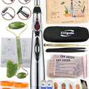 Acupuncture Super Set: 5-Head Electronic Acupuncture Pen + Gua Sha Tool + Ear Seeds + Retractable Acupuncture Pen + 4 x Extra Massaging Gel + Tweezers+Chart+Batteries (Acupuncture Set(with A new bag))