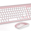 Wireless Keyboard and Mouse Ultra Slim Combo, TopMate 2.4G Silent Compact USB 2400DPI Mouse and Scissor Switch Keyboard Set with Cover, Batteries Included, for PC/Laptop/Windows/Mac  Rose Gold White