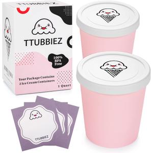 Ice Cream Containers (2 Pack - 1 Quart Each), Freezer Containers for Homemade Ice Cream Storage - Pink