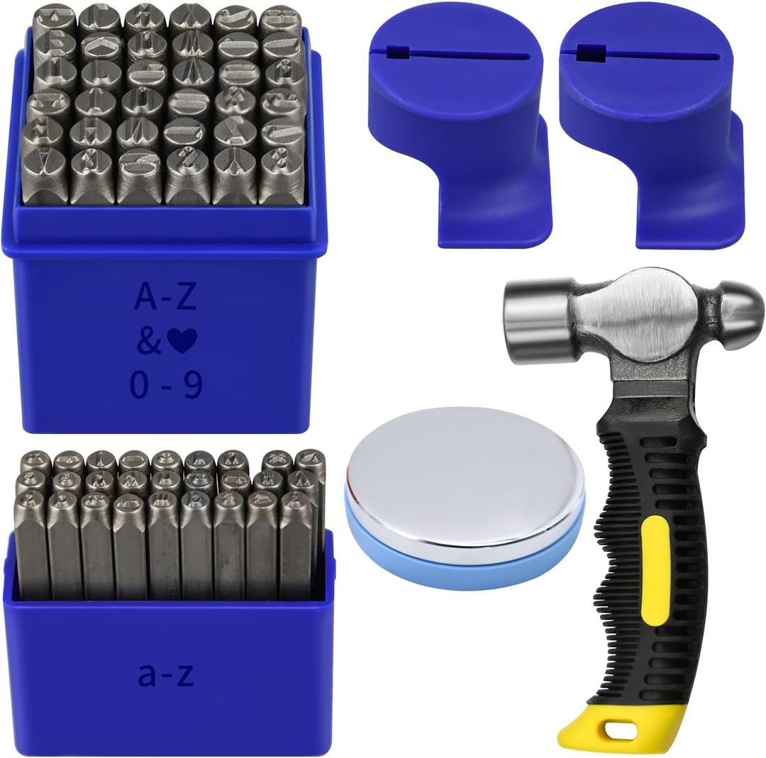 Metal Stamping Kit, Complete Jewelry Making Stamping Tools with 6mm Font Uppercase, Number Punches & 3mm Lowercase Letter, Metal Stamping Jig, Hammer and Steel Bench Block