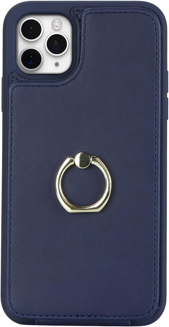  for iPhone 13/14 Case Wallet with Credit Card Holder, 360 Rotation Ring PU Leather Magnetic Clasp Kickstand Heavy Duty Protective Cover for Women and Men 6.1 Inch (Blue)