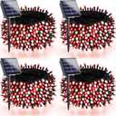 4 Pack 180FT Solar Christmas Lights Outdoor Waterproof, Super Bright 320 LED Solar String Lights with 8 Lighting Modes, Green Wire Solar Twinkle Tree Lights for Outside Xmas Party(Red and White)