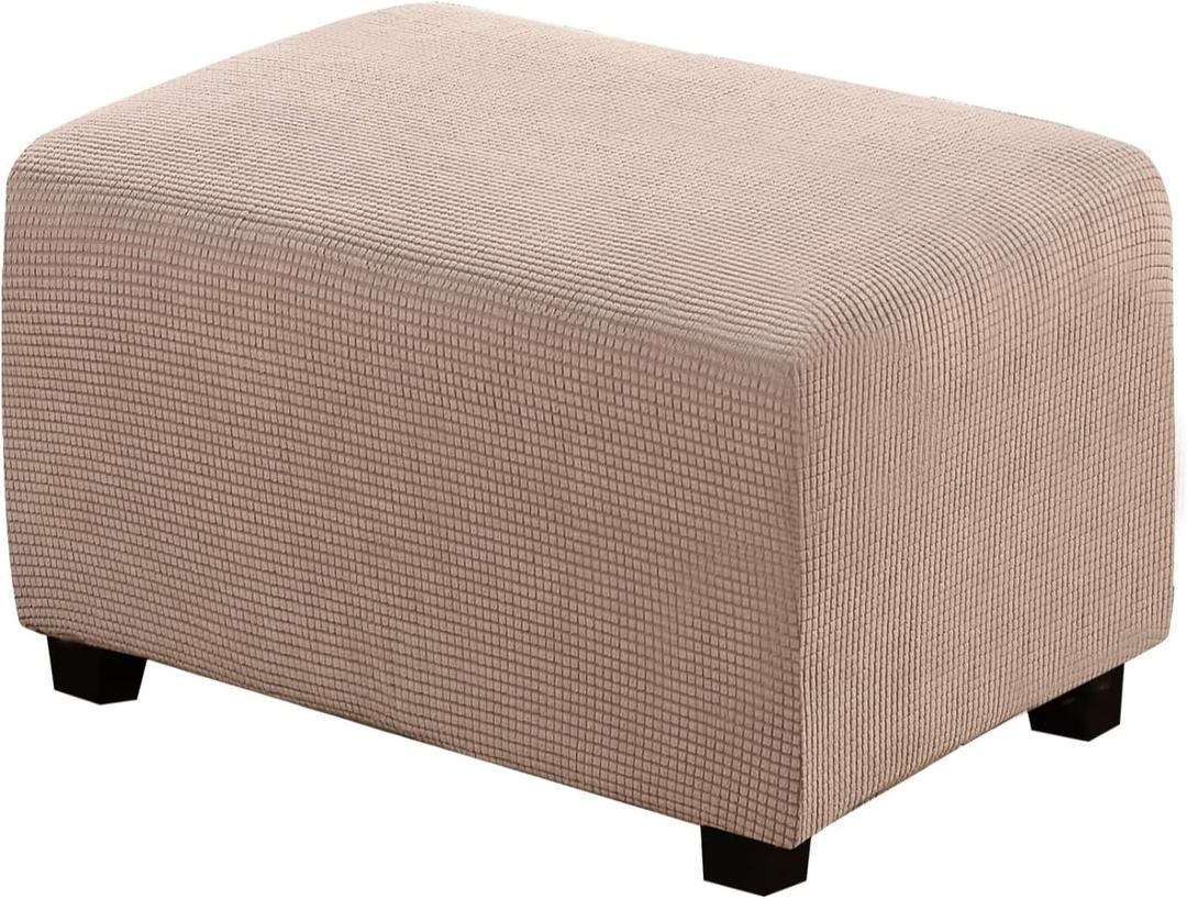H.VERSAILTEX Ottoman Cover Slipcover Rectangle Fit Length 29"-34" Footrest Sofa Slipcovers Stool Cover Footstool Protector Covers Feature Stretch Thick Soft Jacquard Fabric Removable Washable - Sand (Large)