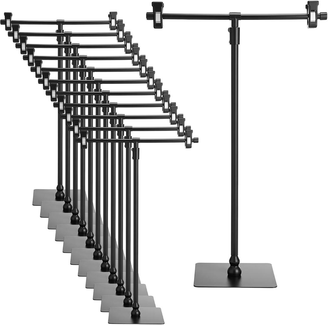 Blulu 12 Pack Adjustable Poster Stands for Display Metal Table Top Banner Stand T Shaped Poster Hanger Holder for Display Hanging Business Advertising Sign Holder for Indoor Outdoor Counter Wedding