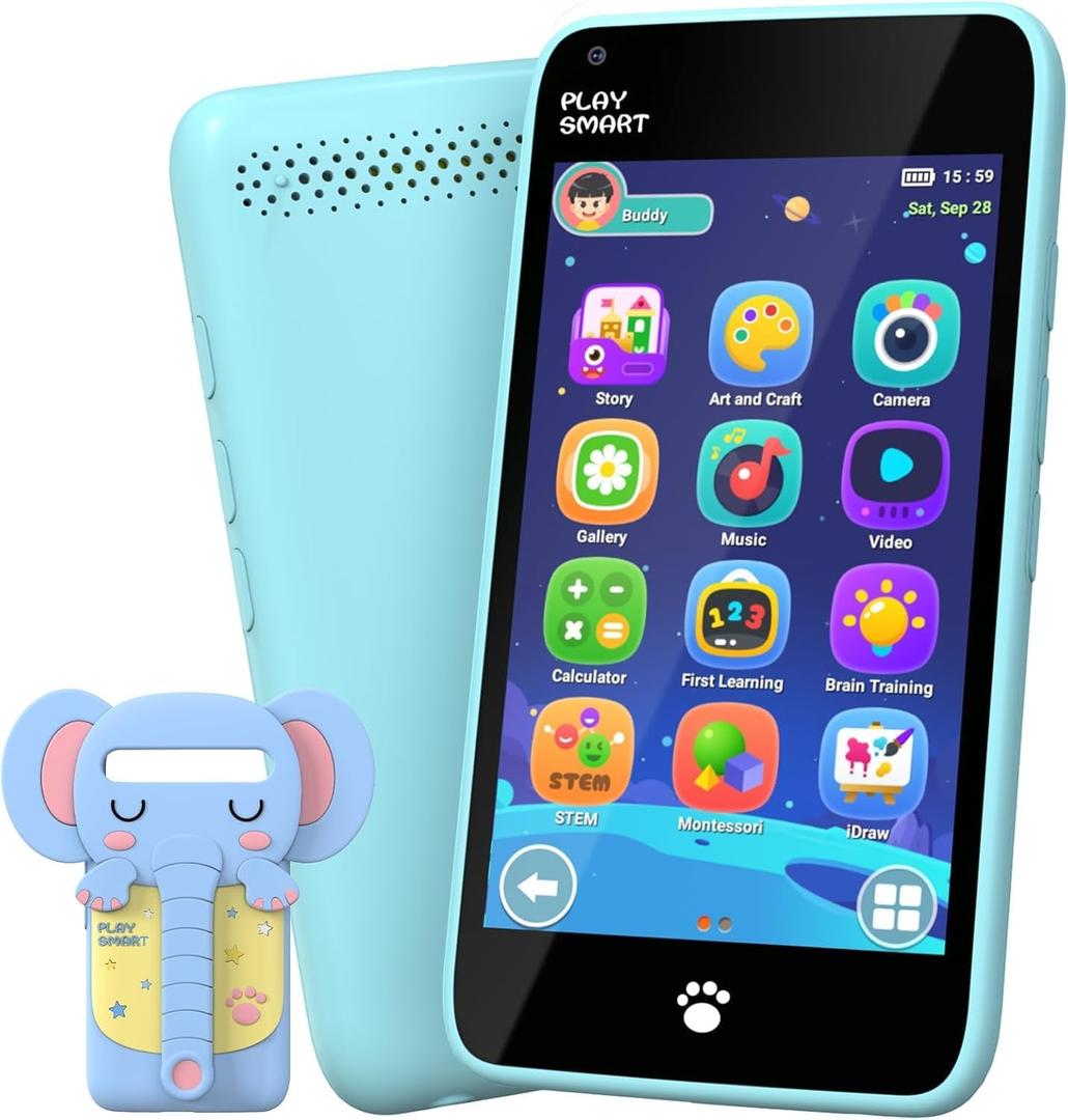 MOMILLA Kids Toys Phone with 3.97" Touchscreen, Toddler Toys Phone with Music Player Puzzle Games 16 GB Storage Kids Smart Phone for 3-8 Year Old, Christmas Birthday Gifts (Front Camera Only) (Light Blue)