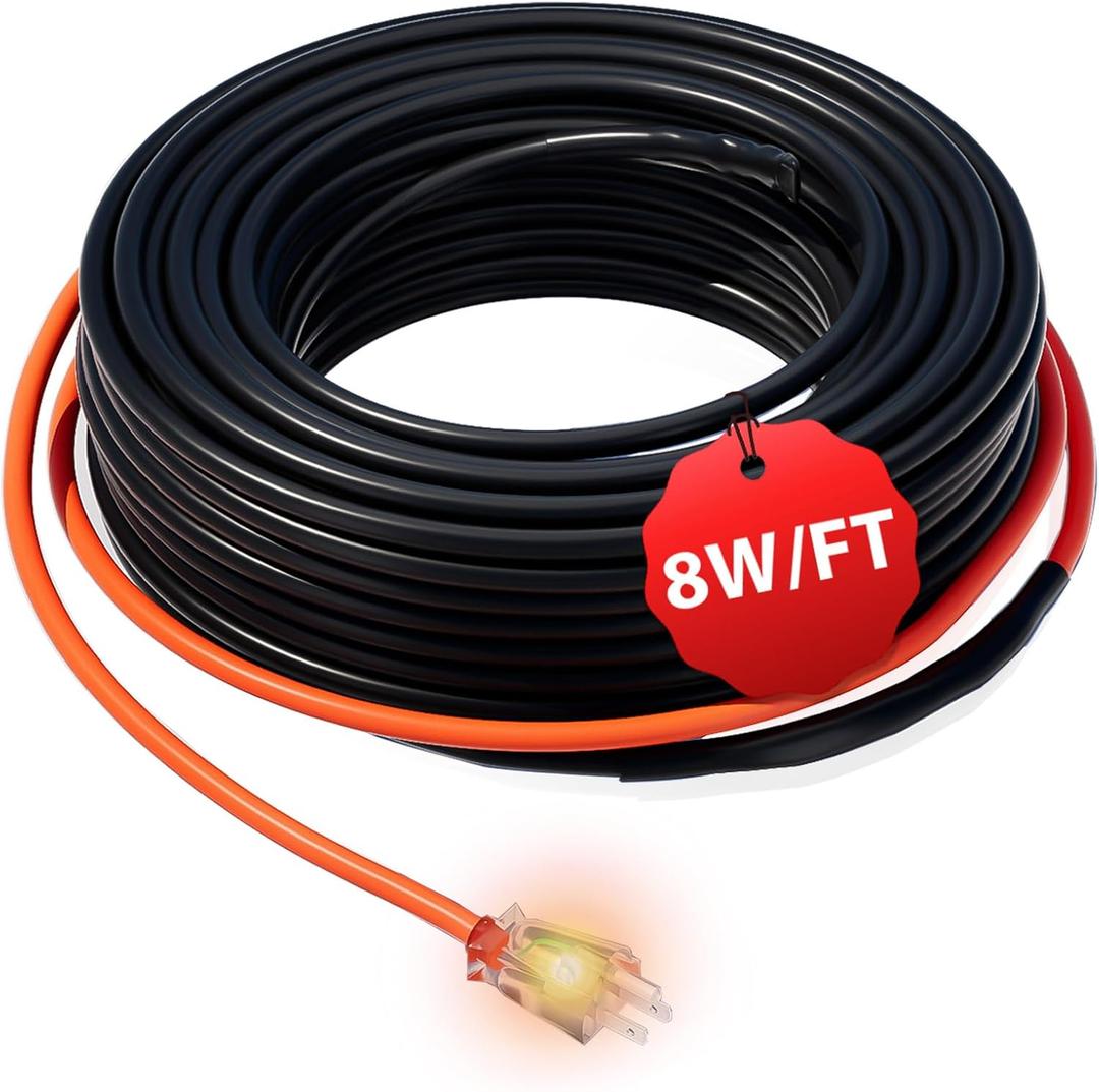 HEATIT 8PLSR Intelligent Commercial and Industrial Grade Self-Regulating Heat Cable, Frost Protection for Water Pipes and Snow Melting on Roofs,30 Ft Cable, 120V, 8 Watts/Ft