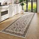 Rugcomf Vintage Paisley Kitchen Runner Rug 2'x6' - Machine Washable, Non-Slip Low Pile Floral Carpet for Laundry, Bedroom, Bathroom - Beige