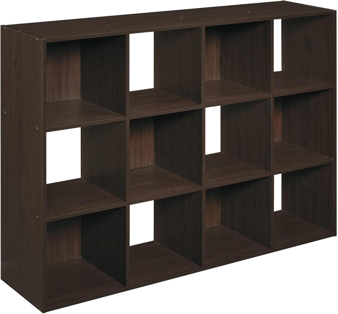 ClosetMaid Cubeicals 12 Cube Storage Shelf Organizer Bookshelf, Stackable, Vertical or Horizontal, Easy Assembly, Wood, Espresso Finish
