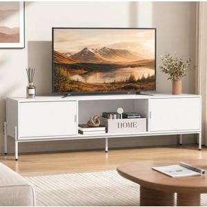 WLIVE 58" TV Stand for 65 Inch TVs, White Media Console with Metal Legs, 57.87L*14.57W*17.71H