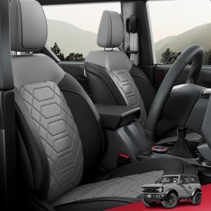 FREESOO Customized Seat Covers for Ford Bronco 4 Door 2021 2022 2023 2024, Full Set Waterproof Faux Leather Seat Covers BlackGrey