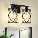 2-Light Black Bathroom Light Fixtures, 13.8 Inch Modern Bathroom Vanity Lighting Fixtures Over Mirror with Clear Glass and Metal Cage Wall Sconce Lights for Bath, E26, CH9176BK-2W