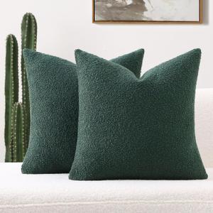 FUTEI Pack of 2 Dark Green Decorative Throw Pillow Covers 18x18 Inch Soft Cozy Solid Boucle Textured Cushion Case,Modern Home Decor for Couch Bed Living Room