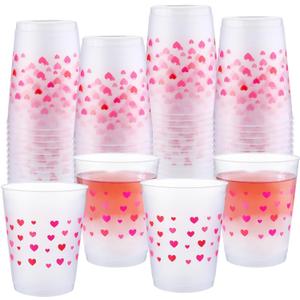 Epakh 50 Pieces 16 oz Valentine's Day Heart Plastic Cups Bulk Reusable Pink Red Heart Frosted Plastic Cups Hot and Cold Drinks Beverages for Happy Valentine Galentines Wedding Holiday Party Supplies