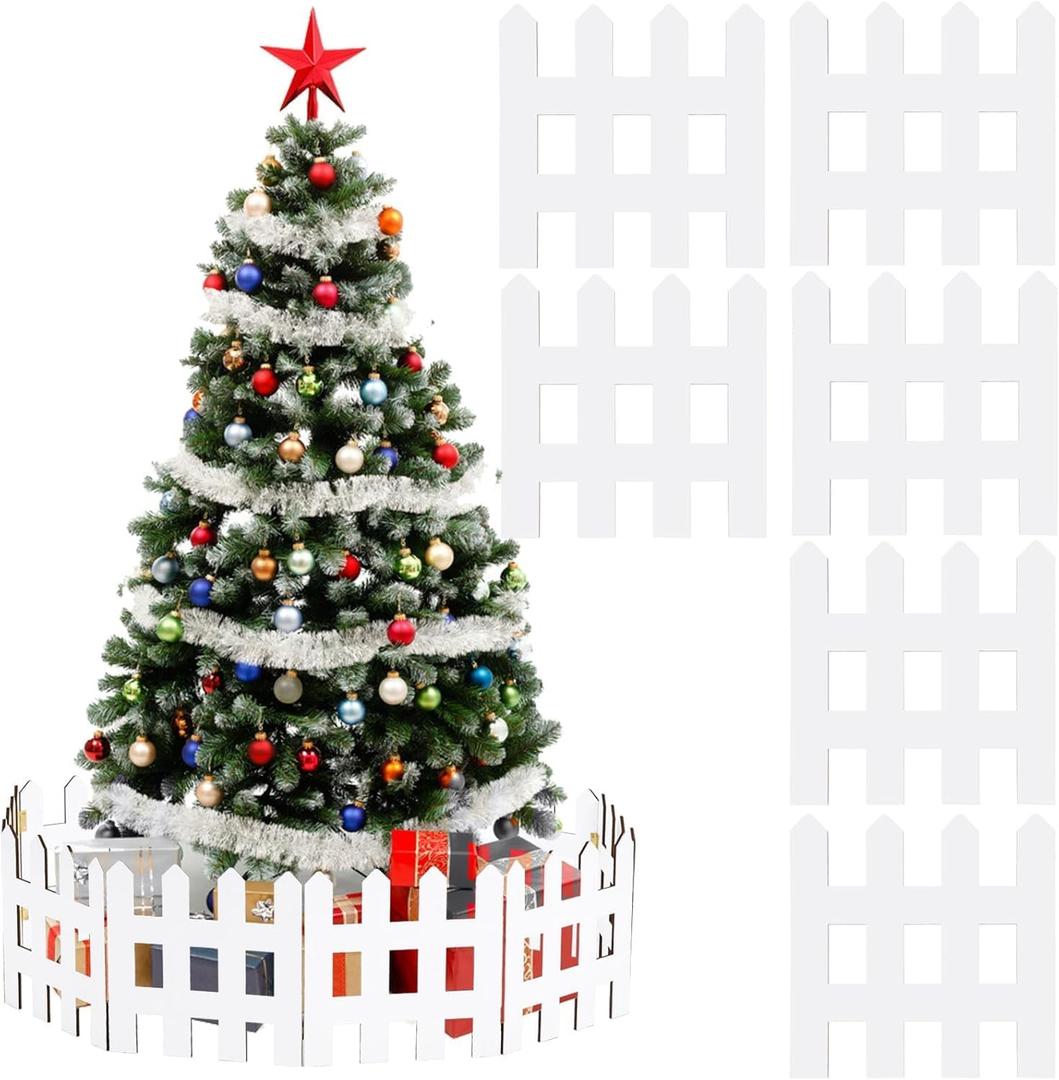 MoDooris 12Pcs Christmas Tree Fences White Wooden Picket Fence Thick Xmas Tree Fence Decorations Wood Gate Barrier for Kids Dogs Pet Guard Christmas Holiday Wedding Home Garden Party Decor, 12" x 12"