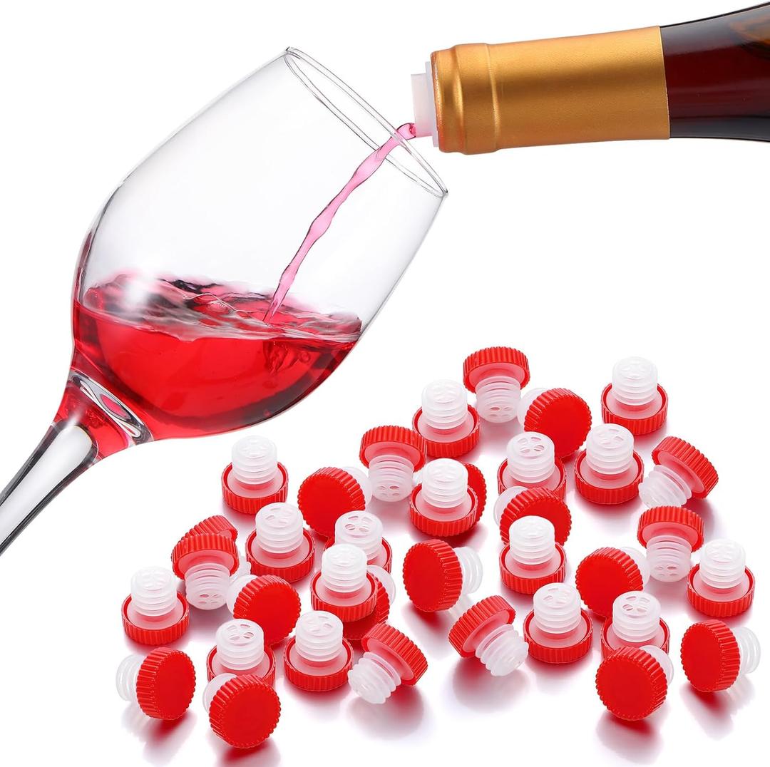 48 Pcs Slow Wine Pourer Spout for Corked Bottles Pour and Seal Plastic Wine Pourers with Lid for Storing Precise Pouring (Red)