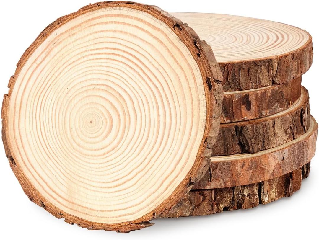 Philorn Wooden Circles for Centerpieces 6 Pcs 6.3-7 inch Wood Slices Tree Stump Decor with Bark, Wooden Rounds Unfinished Wood Base Wood Slabs for Centerpieces Wedding Decor, DIY Painting Crafts