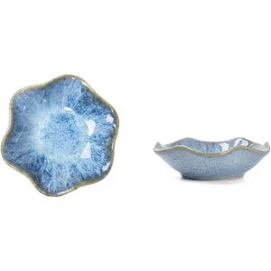Ceramic Lotus Leaf Jewelry Dish, Small Trinket Tray Ring Holder, Decorative Organizer for Necklace Earrings, Home Decor Gift, Blue