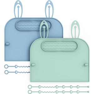 2Pack Silicone Placemats for Baby&Kid, Stain-Proof Non-Slip Baby Place Mat for Restaurant Highchair& Home Dining, Baby-led Food mats for Travel, Portable Toddler Table mat-Waterproof&Dishwasher Safe (Blue&green)