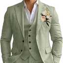Linen Mens Suits 3 Piece Slim Fit Tuxedo Suit for Men Beach Wedding Formal Business Suit Groom Prom Set Outfits (Sage Green), XS