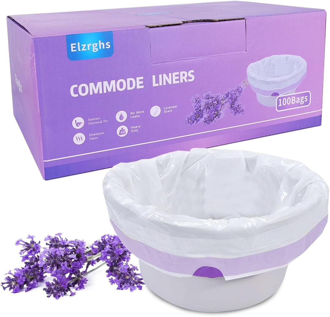 Commode Liners for Bedside Commode, Portable Toilet, Bed Pan, 100 Count Lavender Scented Disposable Potty Chair Liners