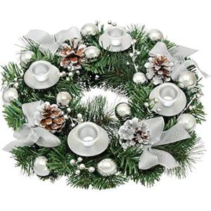 Silver Ribbon Christmas Advent Wreath - Advent Wreaths Season Centerpiece Dcor - Advent Candle Holder and X-mas Candles Decorations - Advent Calendar Season Decoration