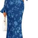 ZESICA Women's 2026 Bell Long Sleeve Floral Maxi Dress Spring Fashion Bodycon Mesh Wedding Guest Cocktail Party Dresses (Darkblue), Small