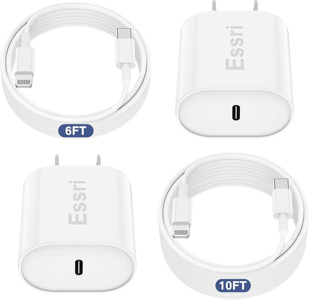 Essri Fast Charger for iPhone 14 13 12 Charge Fast Charging, 2Pack 6FT+10FT USB C to L Cable with 20W USB C for i Phone Charger Block, Compatible with iPhone 14 13 12 Pro/14 Plus/13 Pro Max - White
