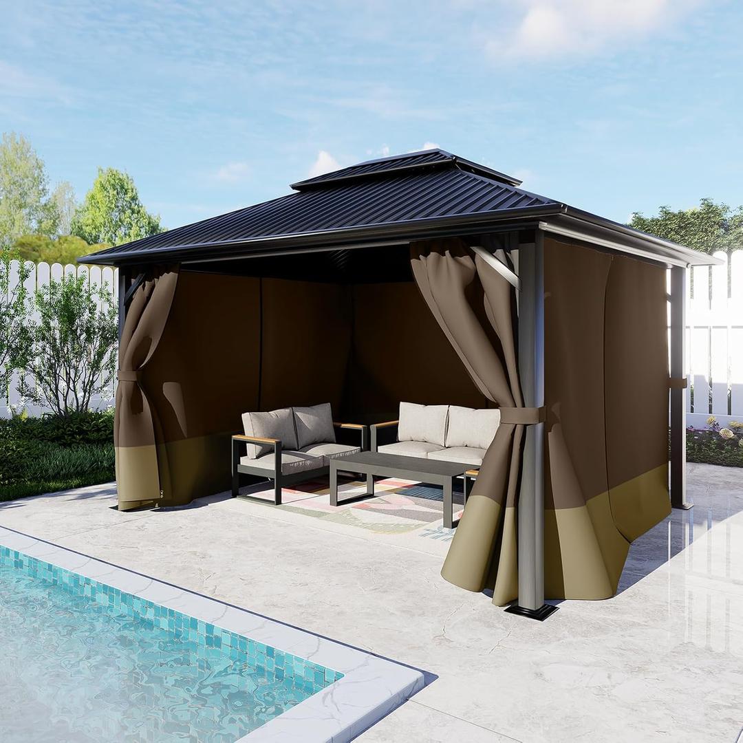 BPS 10' x 12' Gazebo Privacy Curtains with Double Zipper, 4-Panels Side Wall Universal Gazebo Side Panels Replacement for Patio, Outdoor Canopy, Garden and Backyard (Curtain Only)
